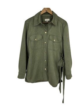 Loft Olive Green Utility Shacket With Snap Buttons & Belted Waist Women's Size S